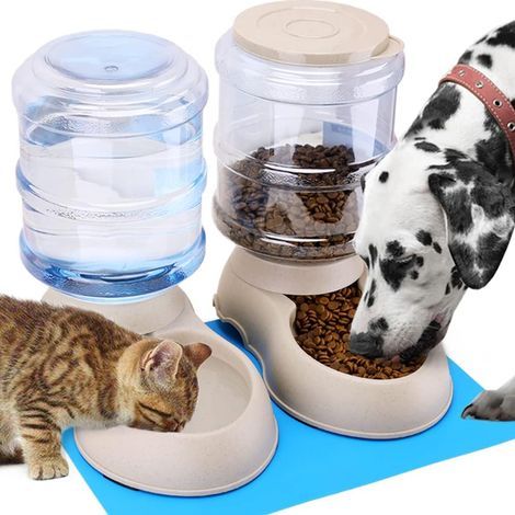 Distributore automatico di cibo e acqua, fontanella automatica, abbeveratoio e distributore automatico di cibo per gatti/cani/animali domestici, 3,8 litri x 2 pezzi (1/4)