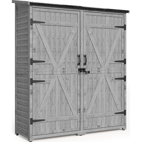Armario de Jardín Exterior de Madera Bealife Caseta para Herramientas con Puertas y Estantes Apta para Terrazas y Balcones Gris 140×50x162cm (1/5)