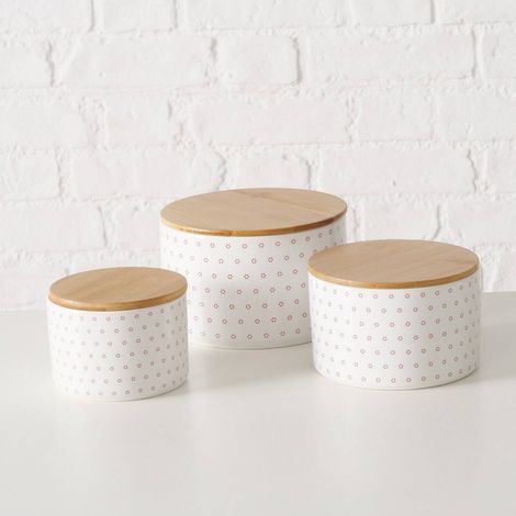 Conteneur en céramique avec couvercle en bambou LILLY, ensemble de 3 pièces (1/5)