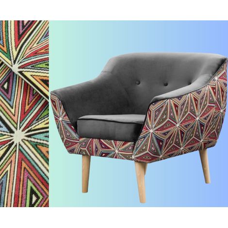 Sofello Sessel LUXI Relaxsessel Grau Grafischer Muster Skandinavischer Polstersessel Holzbeine Samt hohe FüSSe Steppung (1/5)