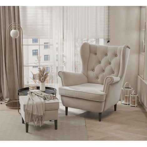 Sessel Ohrensessel NINON inkl. Hocker in Stoff Trinity Beige