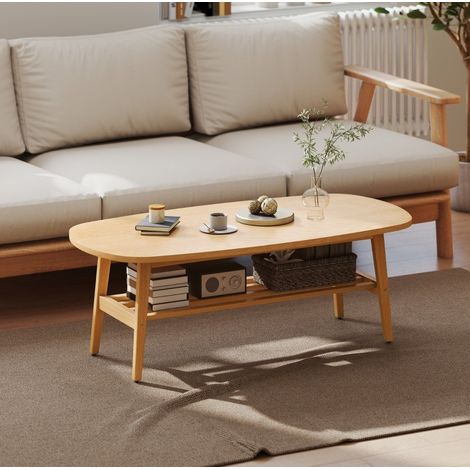 Table basse ovale avec étagère, 120 x 60 x 42 cm, bois naturel OKMYHOME (1/5)