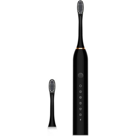 Brosse à dents électrique pour adultes, 6 niveaux de vibration, étanche, poils souples, rechargeable par USB, noire (1/5)