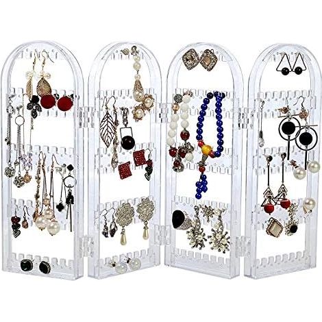 Sollbry Expositor de collares plegable de 4 puertas, organizador de joyas colgante, expositor de doble cara, transparente (28,4 cm) (1/4)