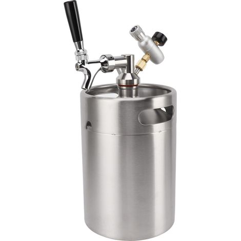 Mini fût de bière pressurisé en acier inoxydable 5L avec manomètre 60 psi, distributeur et vanne de sortie, idéal pour les cafés et la maison.