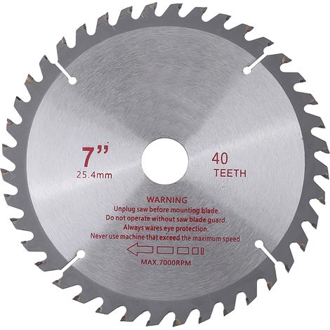 Lame de scie circulaire en carbure cémenté de 7 pouces (17,8 cm) et 40 dents, pour la coupe du bois, diamètre d'alésage 25,4 mm