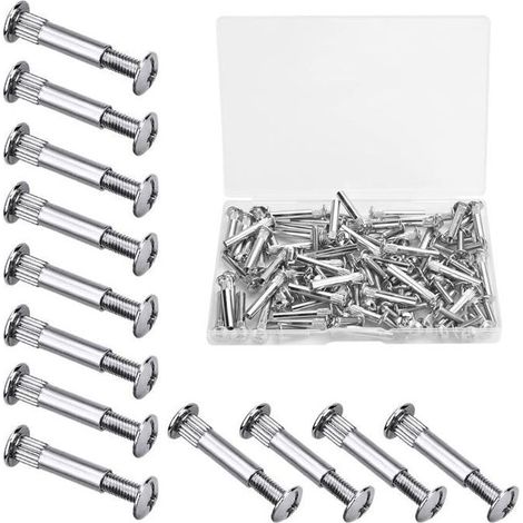 60 PCS M4 Vis Assemblage Meuble Vis de Connexion avec Boulon pour Bois de 31 à 40 mm d'Épaisseur, Armoire, Porte, Lit (Argent) (1/5)
