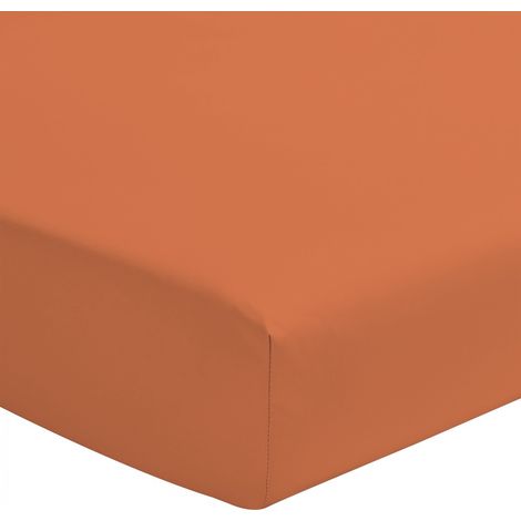 Drap housse percale de coton orange 160x200 cm bonnet 30 cm (1/5)
