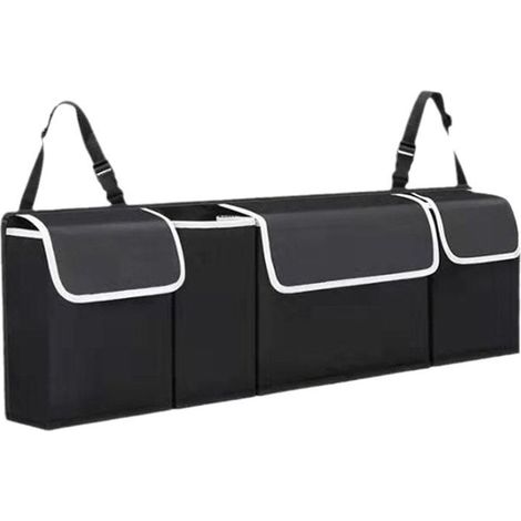 Rangement Coffre de Voiture, Organisateur Voiture avec 4 Poches et Sangle Réglable pour Voiture SUV MVP, Tissu Oxford Imperméable Organisateur Coffre Voiture (1/4)