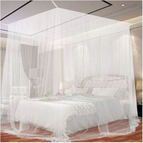 AIMOONSA Moustiquaire de Lit, Grand Carre Moustiquaire pour Lit Extra Large, Moustiquaire Baldaquin Intrieur et Extrieur pour Lits Simples et Doubles - Blanc (190 x 210 x 240cm) (1/5)