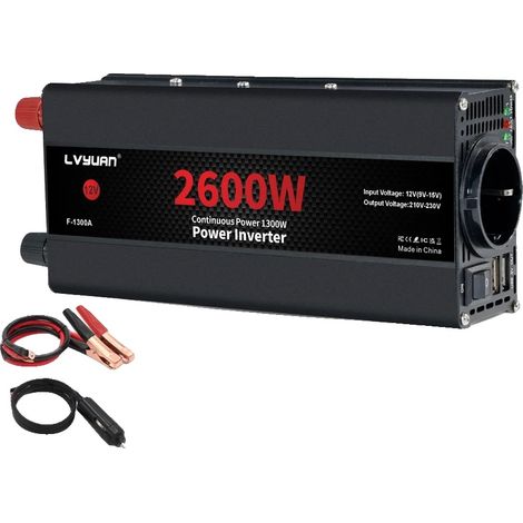 Inverseur de voiture, onde sinusoïdale modifiée, sortie USB, 12V-220V-2600W (1/2)