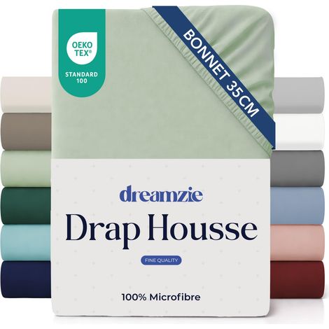 Drap Housse 120x190/200cm Vert Clair Grand Bonnet 35cm (1/5)