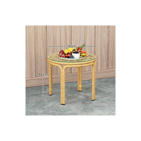 REDOM Table d'appoint 50x44cm élégante rotin PE résistante UV Jaune convient aux jardins (1/5)