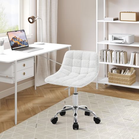 WOLTU Bürostuhl Ohne Armlehnen, Schreibtischstuhl mit Rollen, Arbeitshocker ergonomisch, Sitzhocker Schminkstuhl, 360° drehbar höhenverstellbar, aus Chenille, Weiß