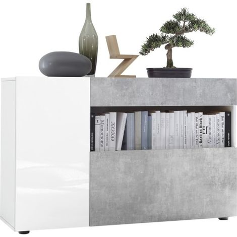 Buffet 1 cassetto e 2 porte, collezione KALO, colore bianco effetto cemento, ideale nel vostro soggiorno