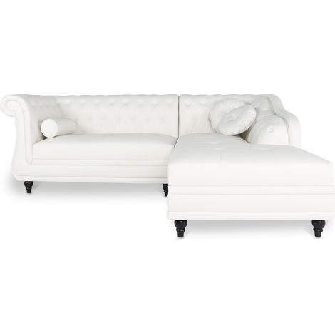 Canapé d'angle droit Empire Blanc style chesterfield (1/3)