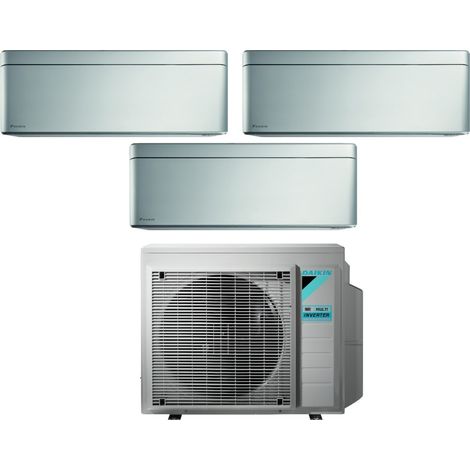 Daikin Bluevolution Trial Split Inverter Aire Acondicionado Serie STYLISH TOTAL SILVER 7+9+9 con 3MXM68N R-32 Wi-Fi Integrado 7000+9000 Color Gris - Garantía Italiana