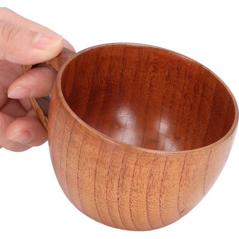 200 ml großer, bauchiger Holzbecher, schlichter Tee-, Wein- oder Kaffeebecher, klassischer Holzbecher mit Henkel für Küche und Arbeitszimmer (1/5)
