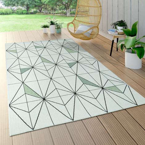 Paco Home In- & Outdoor Teppich Rauten Muster Balkon Terrasse Flachgewebe Grün Beige 80x150 cm