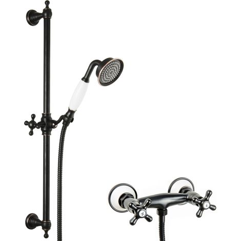 PaulGurkes schwarzes Duschset Retro Armatur schwarz Aufputz Zweigriffmischer (1/5)