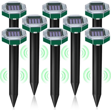 8 Pièces Anti Taupe Solaire Vibration Ultrasons Repulsif Taupe Ultrason Solaire Répulsif Serpent Ultrason IP65 Imperméable Repousse (1/4)