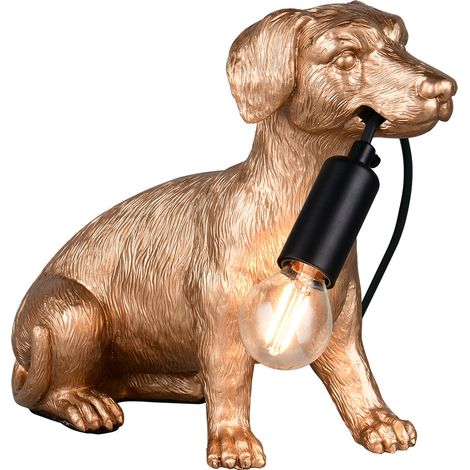 Tischleuchte Tischlampe Dackel goldfarben Wohnzimmerleuchte Figur, Kabelschalter, 1x E14 Fassung, LxBxH 28x13x23,5 cm