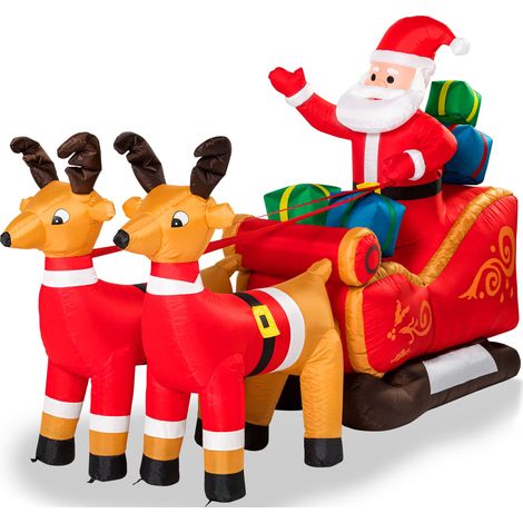 MONZANA® Aufblasbarer Weihnachtsmann mit Schlitten LED Beleuchtet Groß Rentiere IP44 Außen Weihnachten Santa Weihnachtsdeko Weihnachtsfigur Nikolaus (1/5)