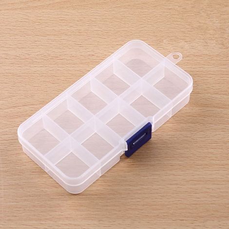 Boîte de rangement en plastique transparent multifonctionnelle pour pièces électroniques, accessoires, perles, boîte à outils, 15 ou 24 compartiments, 10 carrés (13 x 7 x 2 cm) (1/4)