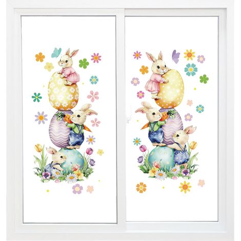 2 Autocollants Pour Fenêtre En Forme D'œuf De Lapin, Autocollants Statiques Réutilisables, 30 X 60 Cm, Décorations De Pâques Pour La Maison, L'école, La Ferme Et Le Bureau