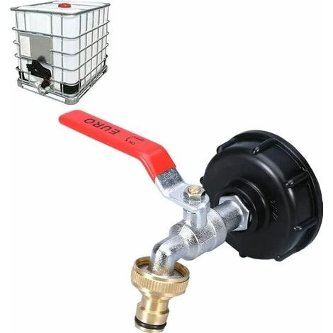 Robinet De Réservoir Ibc 1000L Robinet De Collecte D'Eau De Pluie, Adaptateur De Réservoir Ibc 1/2" Double Robinet De Collecte D'Eau De Pluie, Robinet En Laiton En Pp Filetage Grossier 60 Mm (3/4) (1/5)