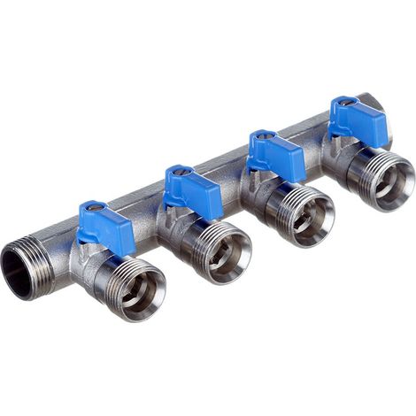 VB collettore con valcola a sfera e maniglia blu ø3/4"MF 4 derivazioni eurocono VB050504BLAUW