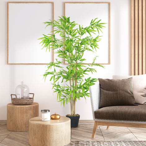 Bambù artificiale alto 1,20 m, realistico, con veri tronchi - Vaso incluso, nero e verde