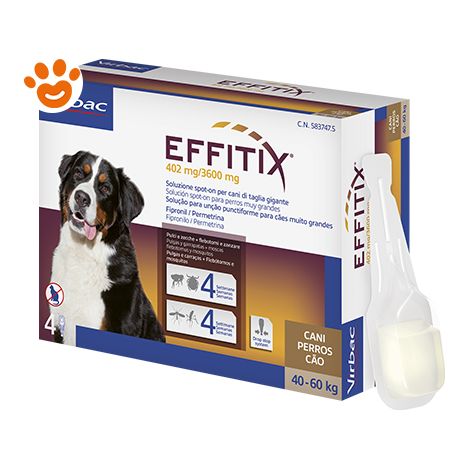 Virbac Dog EFFITIX Spot-On Cani di Taglia Gigante (40-60kg) - Virbac Dog EFFITIX Spot-On Cani di Taglia Gigante (40-60kg) - Confezione Da 4 Pipette, Any