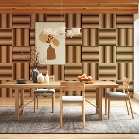 Set di 4 Pannello decorativo  in legno MDF,L60xL60cm SP21mm, Pannelli fonoassorbenti scansionati in 3D con finitura effetto legno rovere scuro
