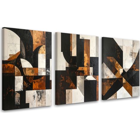 Set de tableaux sur toile  Abstraction géométrique en marron 3 x 30x45 (1/4)
