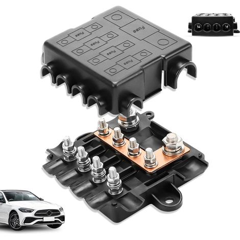 Fuse Holder for 1 MEGA + MIDI Fuse Box with Bus Bar/Rail Collectible Fuse Box Polyamide Housing with Cover for High and Medium Circuits Car Boat SUV Truck (1/5)