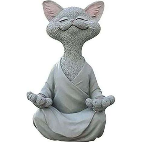 Zen Cat Figure Made of Resin – Meditation Sculpture 12.5 cm – Decoration for Indoor and Outdoor Use – Gift for Cat Lovers (1/4)