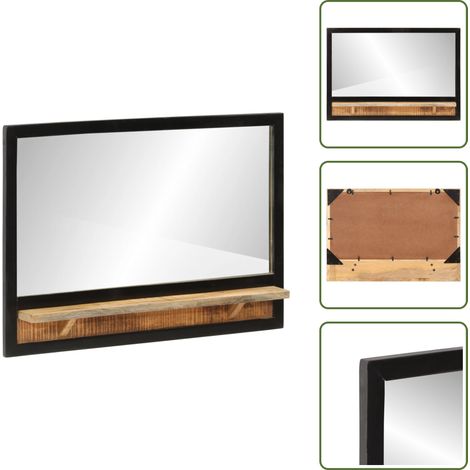 Spiegel mit Ablage 80x8x55 cm Glas und Massivholz Mango - Badezimmerspiegel - Spiegel Mit Ablage - Badezimmermöbel - Mangoholz Spiegel - Vintage Spiegel (1/5)