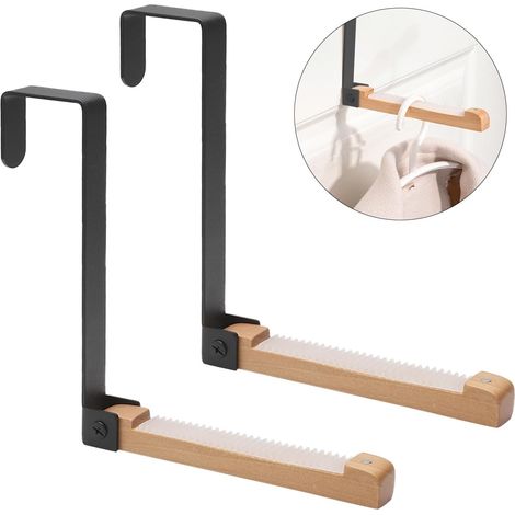 2 porte-manteaux pliables porte métal noir bois 4,5cm (1/5)