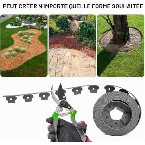 Bordure de jardin flexible 5 m × 5 cm, bordure de jardin avec 15 piquets d'ancrage, bordure de jardin extérieure en plastique, bordure de pelouse flexible, idée de piquet de bordure de pelouse (gris) (1/4)