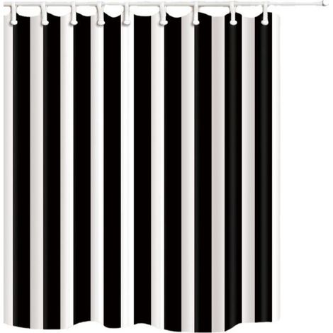 Rideau de douche,Rideau de douche rayé noir et blanc tissu polyester imperméable 180x200cm salle de bain décor simple et élégant rideau de douche (1/2)
