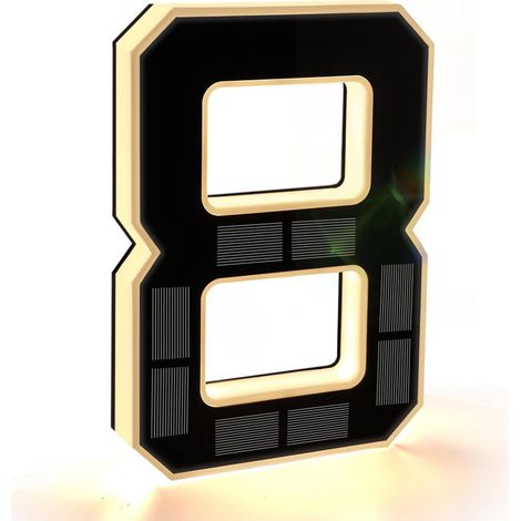 Numéro de maison moderne grand format avec éclairage solaire extérieur de 23 cm, LED étanche, numéro d'adresse personnalisé, numéro 8, noir, 23 cm