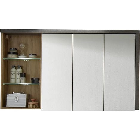 BAY - Meuble salle de bain mélaminé. Armoire de toilette avec miroir. L - H - P : 123 - 71 - 18 cm (1/5)