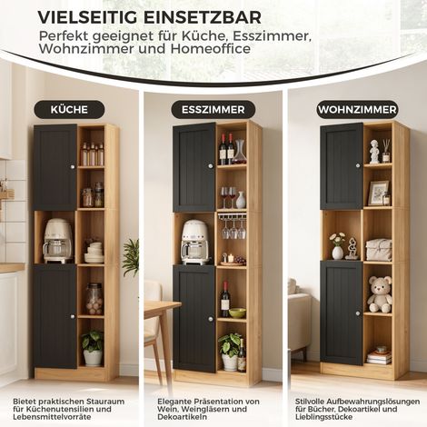Mueble de cocina esquinero, mueble alto con 6 estantes abiertos, 2 puertas y estantes ajustables, mueble estrecho para cocina, comedor y sala de estar, dispositivo antivuelco, 50 × 35,5 × 170 cm, antr (1/5)