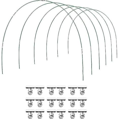 Kit de 36 arches de serre pour tunnel de culture, comprenant 6 ensembles d'arches de jardin de 2,6 m de long, en fibre de verre inoxydable. (1/5)