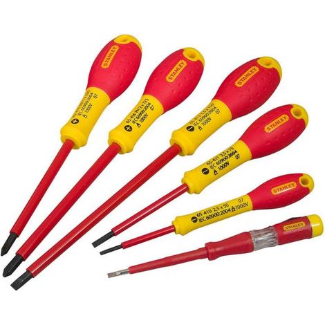 Stanley – Jeu de 6 tournevis isolés 1000V – Lames en acier chrome vanadium – Poignée ergonomique antidérapante – Testeur de tension inclus (1/10)
