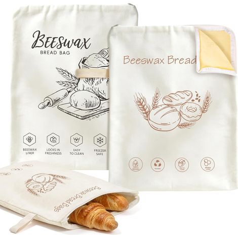 Sac à pain en cire d’abeille, 43 x 33 cm, avec fermeture éclair en l, lavable, sans plastique, réutilisable – pour garder le pain frais et le conserver (1/5)