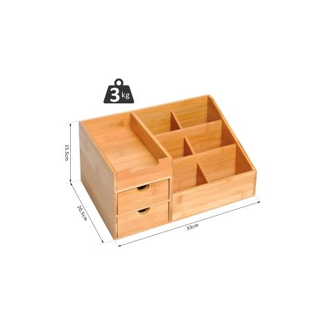 Organiseur de bureau avec 2 tiroirs pour le rangement et l'organisation, Naturel, L33 x P20,5 x H15,5 cm (1/5)