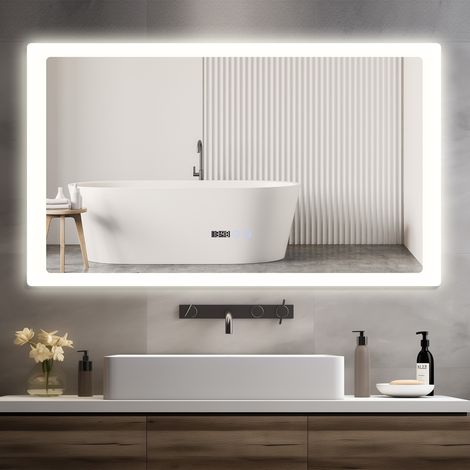 Puluomis – Miroir lumineux de salle de bain 60x100 cm – Interrupteur tactile – Fonction anti-buée – Luminosité réglable 3000K à 6500K – Verre antidéflagrant