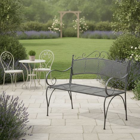Gartenbank Provence Metall Bank Sitzbank Gartenbank Grau Antik 110x55x93 bis 230kg (1/5)